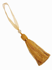 Gold Ribbon Key Christmas Tassel Lace Bead Fabric Trim 10cm + Loop Trimming