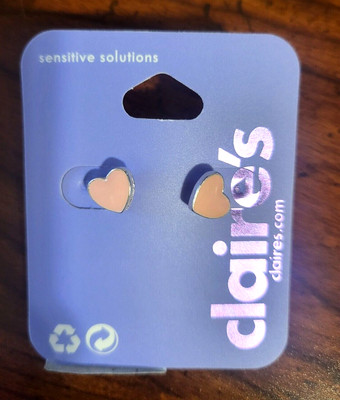 Claire's Pierced Earrings Pink Enamel Hearts ~3/8'' Sensitive Solutions
