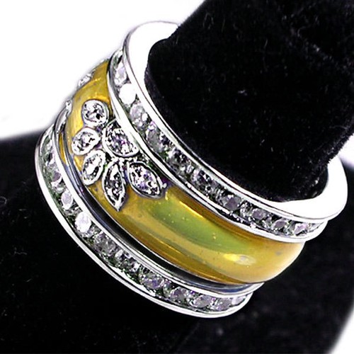 ANILLO BANDA CIRCONITA FLORAL ESMALTE ORO AMARILLO_TALLA-9__925 Plata de Ley - Imagen 4 de 8