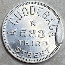 A Cuddeback 533 Third Street Blank Back al Coin Game Trade Arcade Token T728