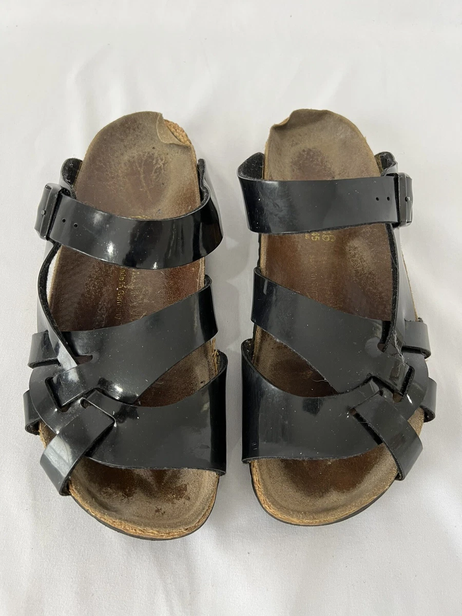 marv døråbning Grisling Birkenstock Papillio Pisa Cross Strap Sandal Size 38 Black patent Side  Braid | eBay