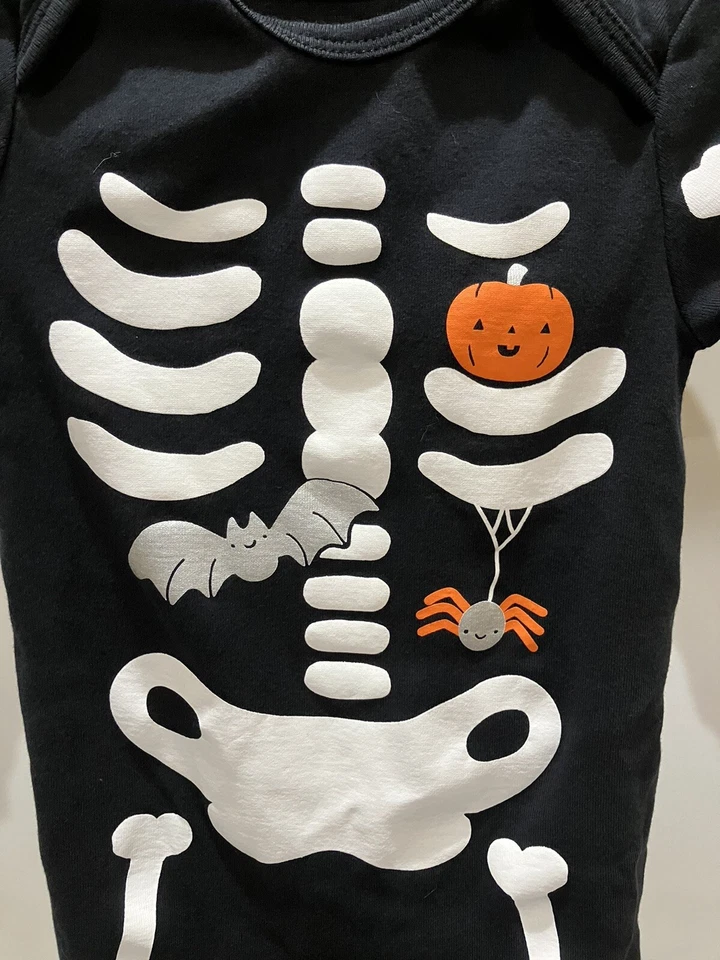 Carter's скелет кости комбинезон 6 месяцев ребенка ясельного возраста костюм для Хэллоуина. Черный/белый. - Изображение 4 из 4
