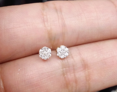 ANGEBOT! 10 K Gold echter natürlicher Diamant runder Cluster Ohrstecker 0,12 kt 3,5 mm