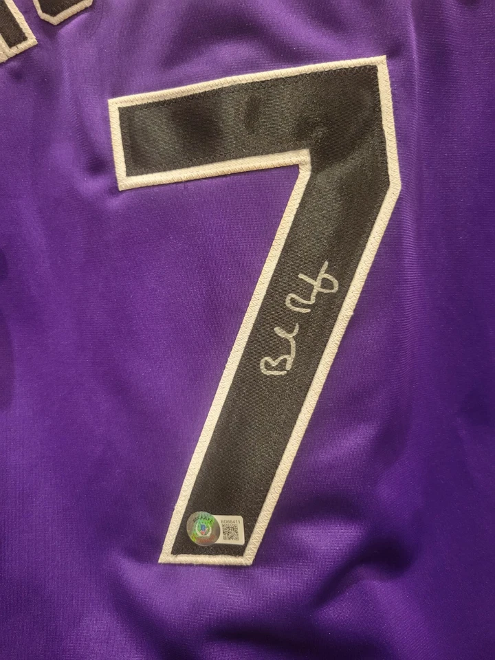 Camiseta de béisbol Brendan Rodgers Colorado Rockies autografiada firmada Beckett Foto 2 de 3