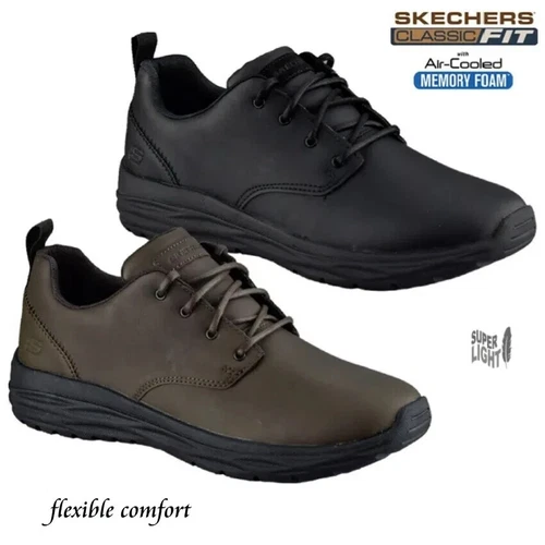 MENS SKECHERS MEMORY FOAM LEATHER LACE UP DRIVING SMART CASUAL SHOES TRAINERS - Picture 1 of 18