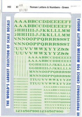 US Microscale Decals 87-69-9 Roman Letters & Numbers - Green