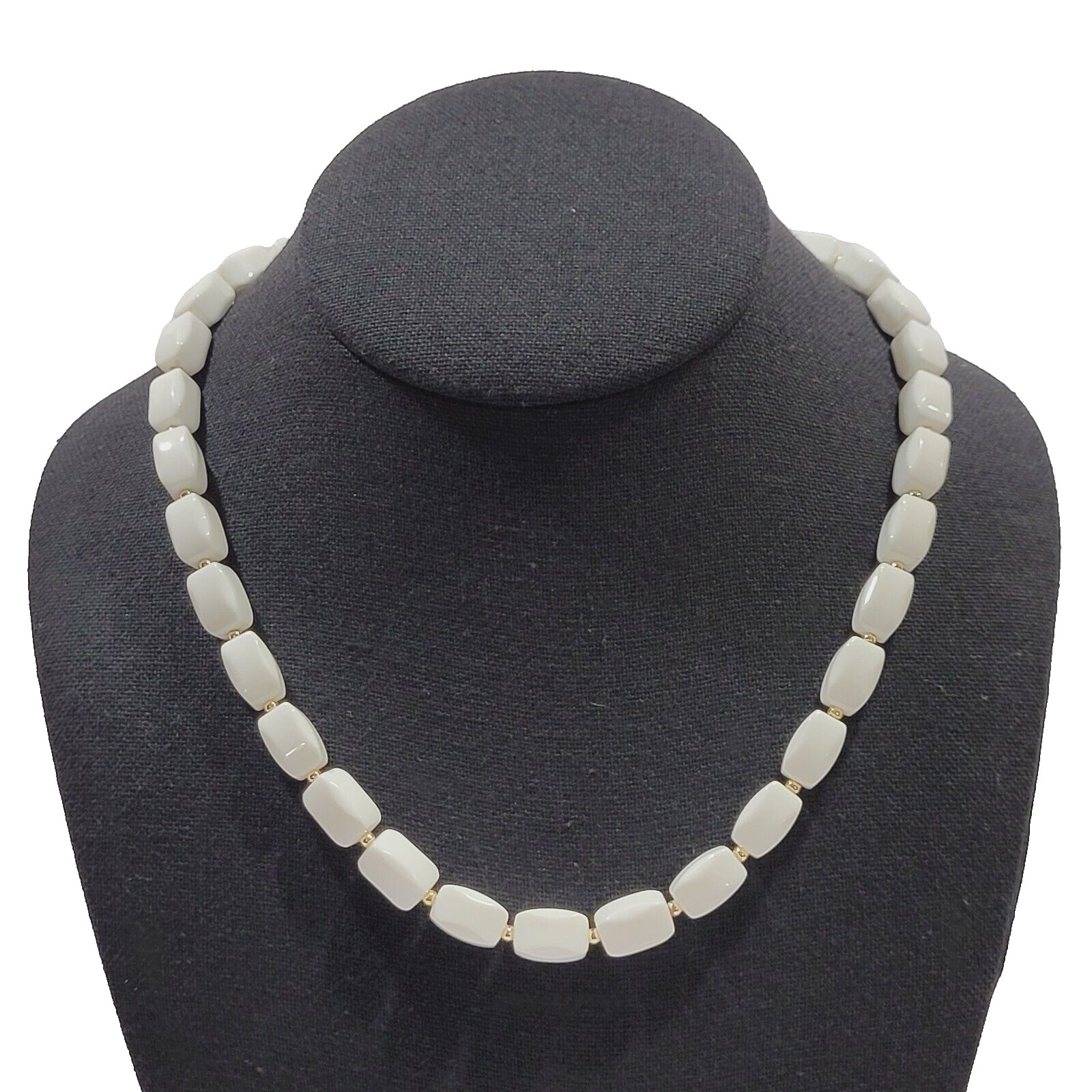 White Rounded Side Rectangle Bead w Gold Tone Sep… - image 14