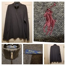 Polo Ralph Lauren Sweater Mens 2XL Gray Pullover Casual Minimal Preppy Pony Cozy