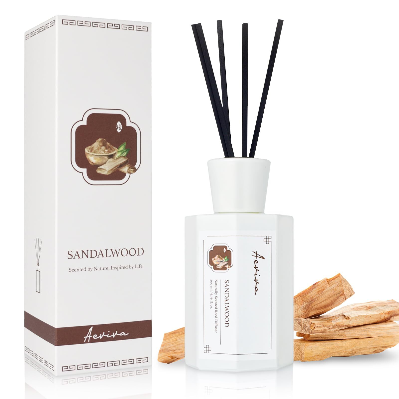 Reed Diffuser Set, Sandalwood Scent Oil Diffuser, 6.76 fl oz (200 ml) Home Fr...-image