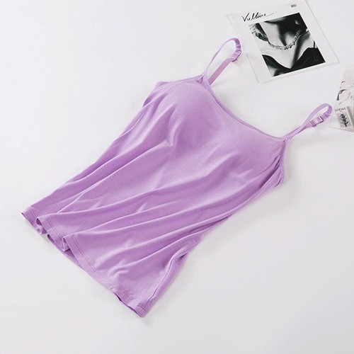 Womens Camisole Vest with Built in Shelf Bra Adjustable Spaghetti Strap Tank Top - Picture 10 of 31