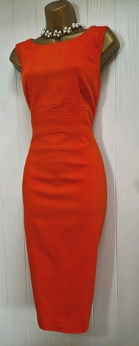 Vestido Karen Millen Naranja Rojo Texturizado Algodón Moveble Lápiz Ocasión Reino Unido 16 - Imagen 3 de 14