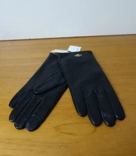 COACH PLAQUE LEATHER TECH GLOVES IN BLACK COLOR, SIZE 8. NWT