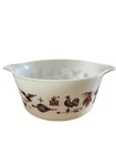 Vtg Pyrex Early American 1.5 Qt Casserole Dish Bowl Brown 474B Rooster Cat Eagle
