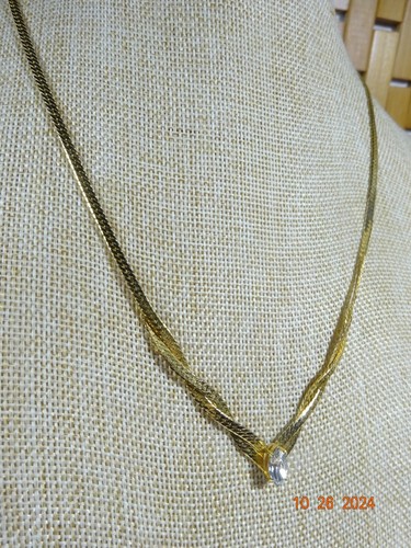 Unsignierte Vintage Avon Fischgrät Marquise Akzent Halskette goldfarben mit V-Mitte - Bild 3 von 7