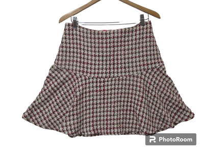 Sz 10 Anthropologie Maeve Houndstooth Ivory Pink Tweed 