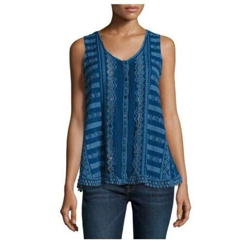 Johnny Was sleeveless Eyelet top in perriwinkle size XS/UK8 - Picture 1 of 7