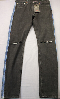 LEVIS Premium Mens Rare Logo Lo-Ball Stack Stretch Ripped Jeans NWT 36 x 36  $90