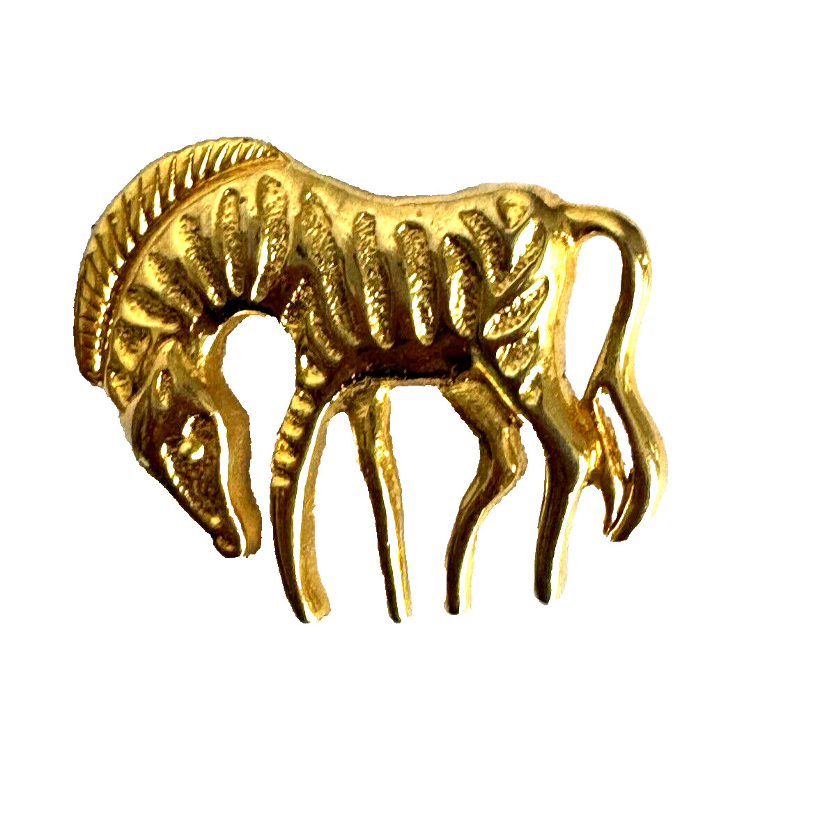 Brooch Pin Zebra Horse Gold Tone Alloy Modernist Animal Costume Vintage 1.5