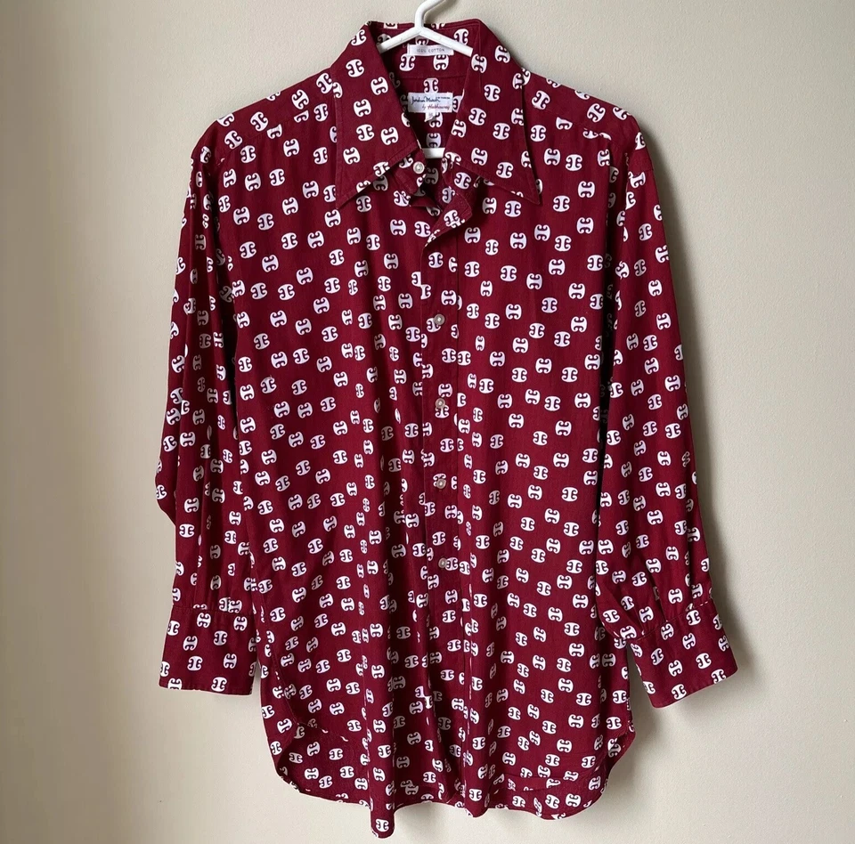 Camisa De Colección Años 70 Disco Cuello Extendido Talla L 16/33 Granate Borgoña Groovy Retro Disco Foto 2 de 4