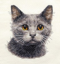 GREY CAT, KITTEN ~ Full counted cross stitch kit, All materials  FIDO STITCH