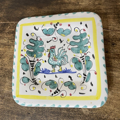 Mario Sambuco Hand Painted Ceramic Rooster Square Decorative Plate Made in Italy