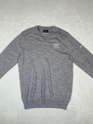 Virginia Tech Hokies Nike Golf Sweater Mens Medium Gray Merino Wool Blend V Neck