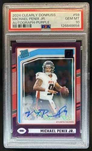 2024 Clearly Donruss Michael Penix Jr. Rated Rookie Auto Purple #/75 PSA 10