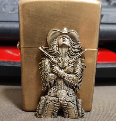 1 piece Vintage brass Sharpshooter cowgirl badge DIY lighter sticker gift