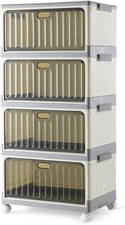  4-Tier Stackable Storage Bins with Wheels, 21.7L per Tier, Collapsible containe