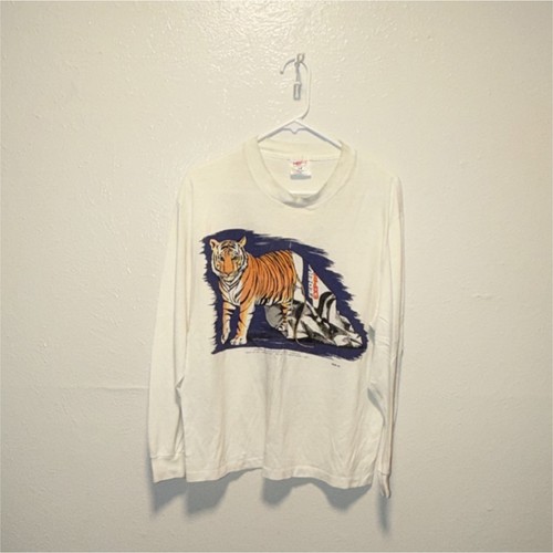HEFT-T Tee Jays White Tiger Graphic Print Knit Long Sleeve Crew Neck T-Shirt XL