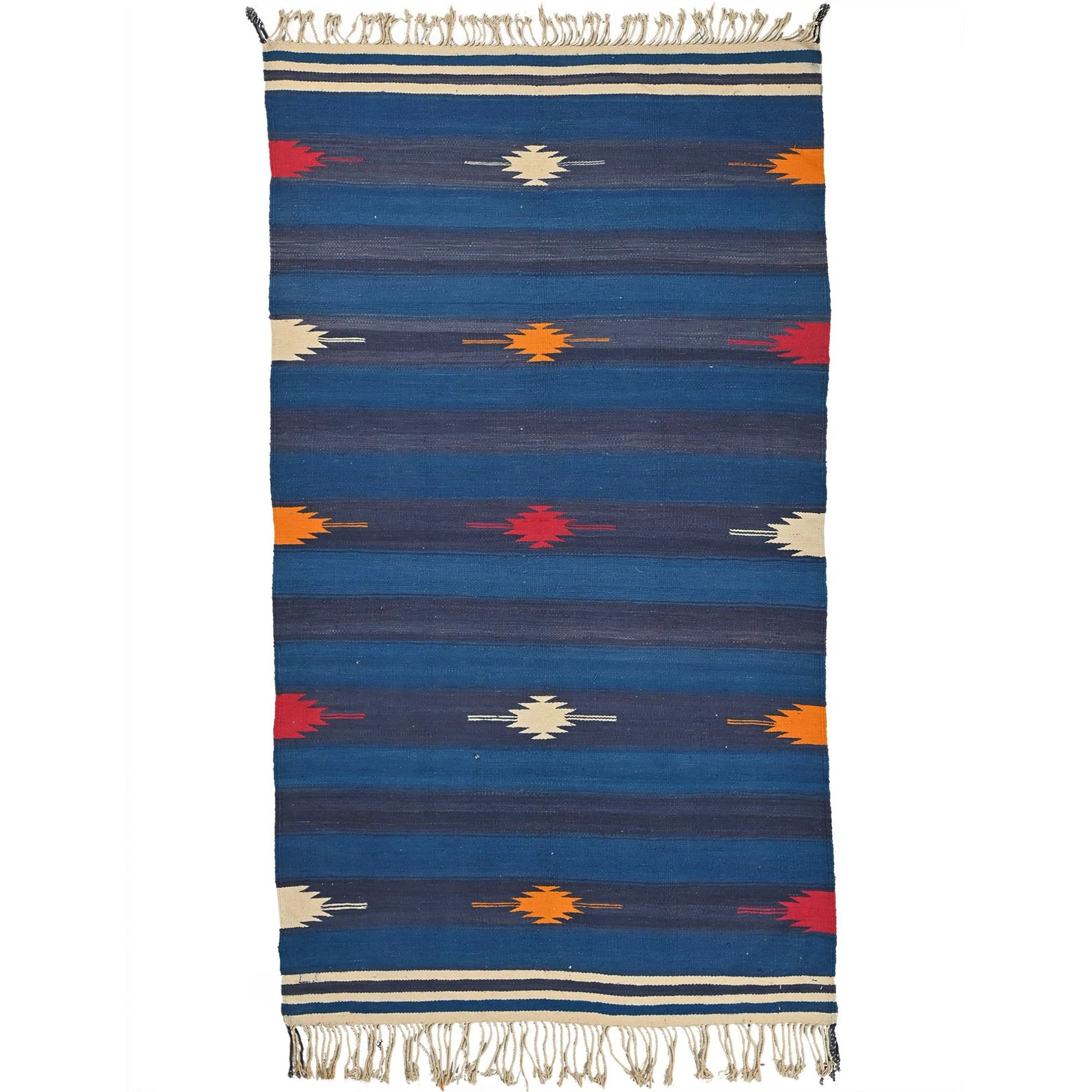 Hand Knotted Cotton Dhurrie Kilim Rug Color Multicolor Handmade Design Carpet Ru