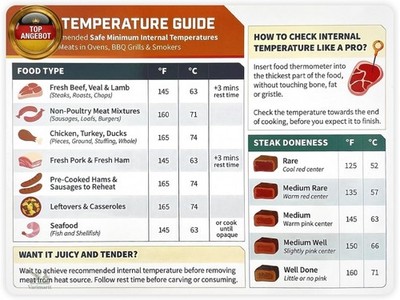 Meat Temperature Guide Conversion Chart BBQ Meat Seafood Cookbook Guide for