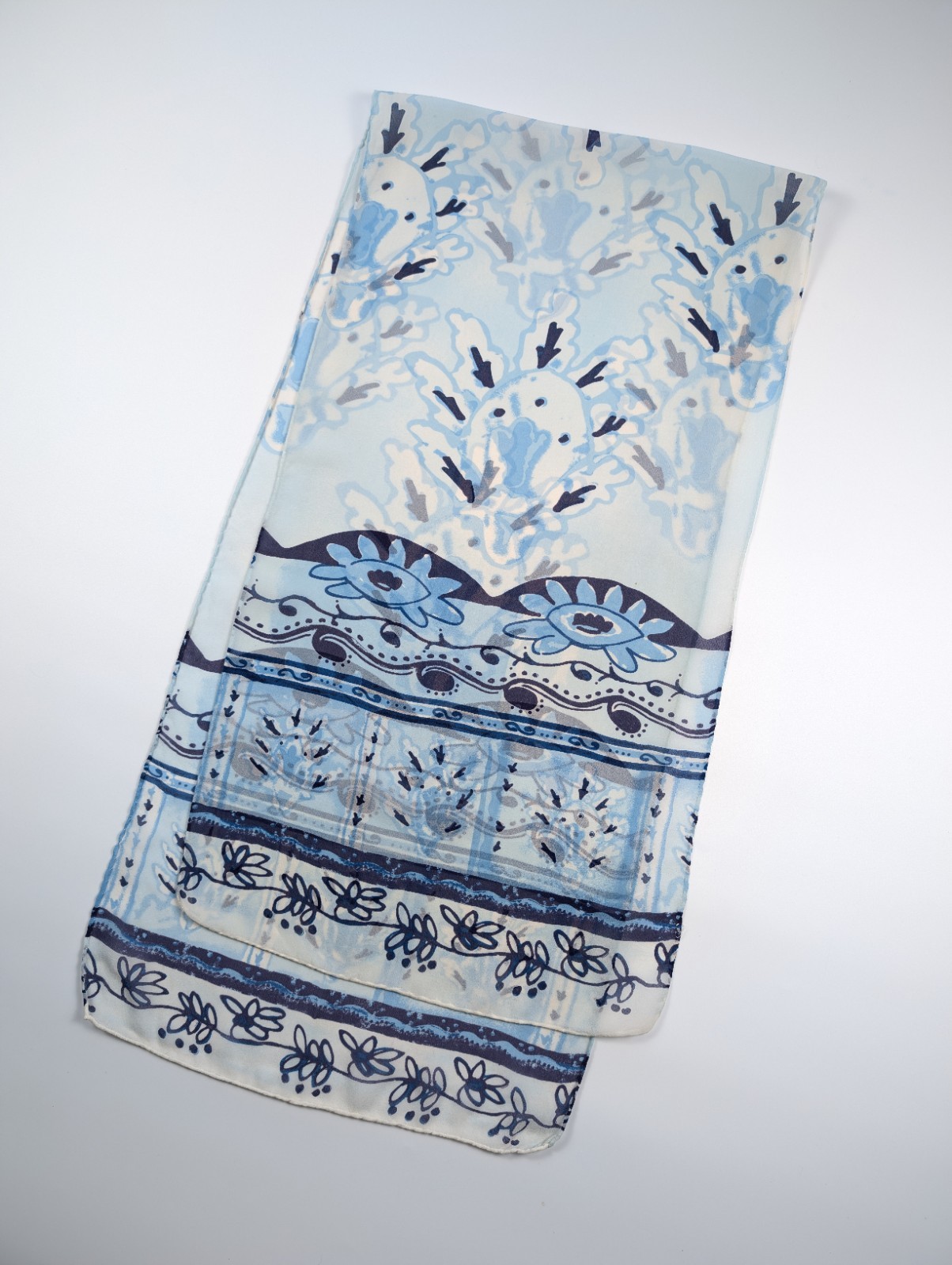 sciarpa seta chiffon stola azzurro blu bianco floreale paisley boho chic image 2