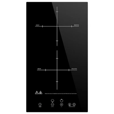 DEPMOG Elektrisch Glaskeramik Kochfeld Autark 3500W 2 Zonen 9 Stufen Bräterzone Timer