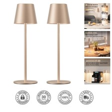 Champagne Gold Cordless Table Lamp - 2 Pack Rechargeable Touch Control Elegance