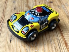 Vintage Cab Car Yellow City Taxi ~Tin Plate~1960’s?~Pull Back Action~Collectable