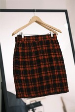 Vintage Moschino Cheap & Chic plaid wool mohair check skirt size M 10 44 red