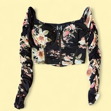 Windsor Black Floral Corset Crop Top Size XS