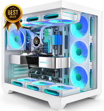 White ATX Gaming PC Case 7 ARGB PWM Fans Type C Dual Tempered Glass Full View