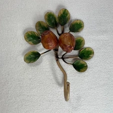 Vintage Italian Enamel Tole Hook Apple Tree Wall Hanging Hand Painted Metal
