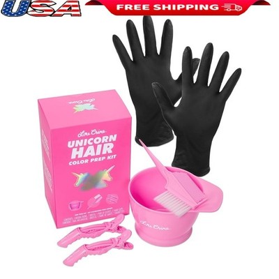 Unicorn Hair Color Prep Kit DIY Hair Coloring Mess Free Bowl Brush Gloves Clips