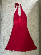 Vintage Y2K Express Red 100% Silk Halter Plunge Backless Dress