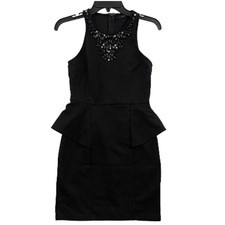 DO & BE Dress Womens Small Black Sleeveless Embellished Mini Peplum Silhouette