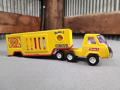 Buddy L Circus Truck & Trailer Yellow Metal Lion Cage Japan Missing Rear Wheels - Picture 5 of 24