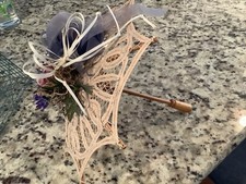 Vintage 11 Wood handle Doll Umbrella Parasol Miniature Lace. Cotton. Lace