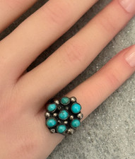 OLD Vintage Native American Navajo Turquoise Cluster Sterling Silver Ring Size 5