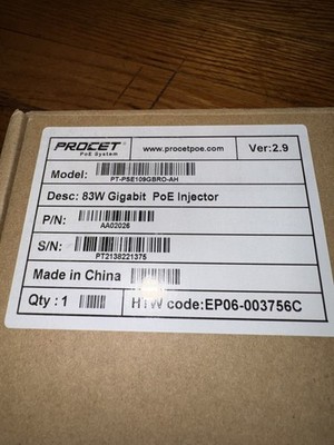 Procet POE System (PT-PSE109GBRO-AH) 83W Gigabit POE Injector new 