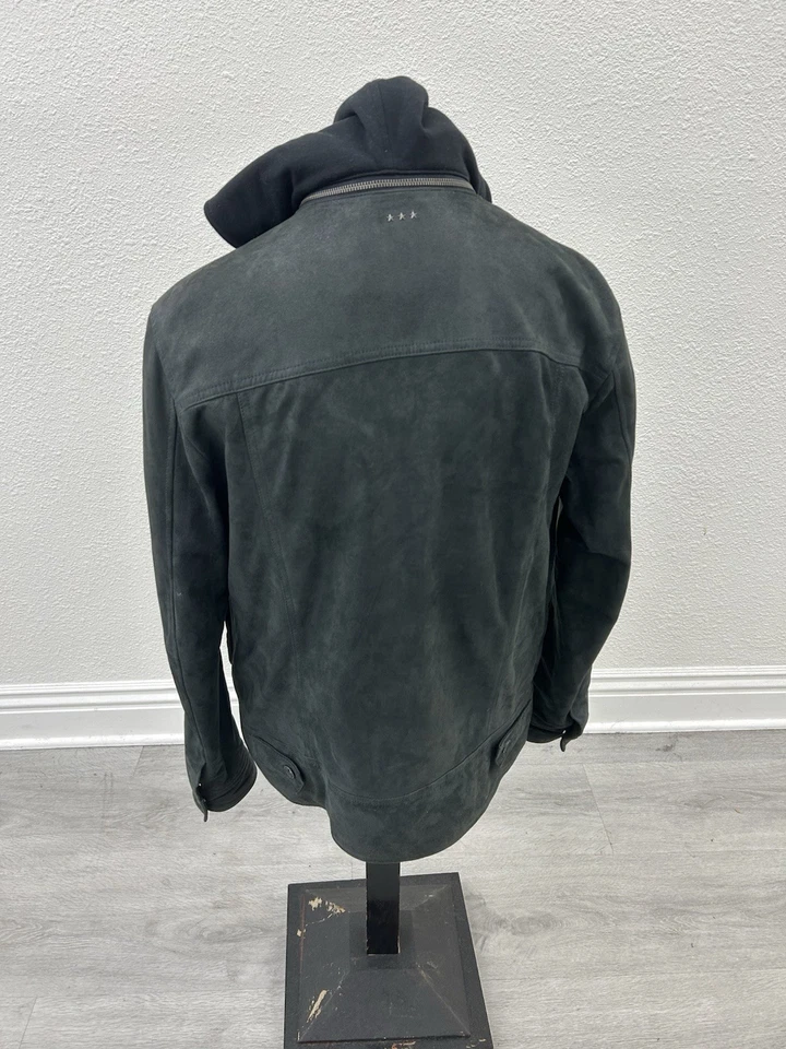 John Varvatos Star USA Hooded Zipper Leather Jacket Size Medium Removable Hoodie - Image 2 of 2