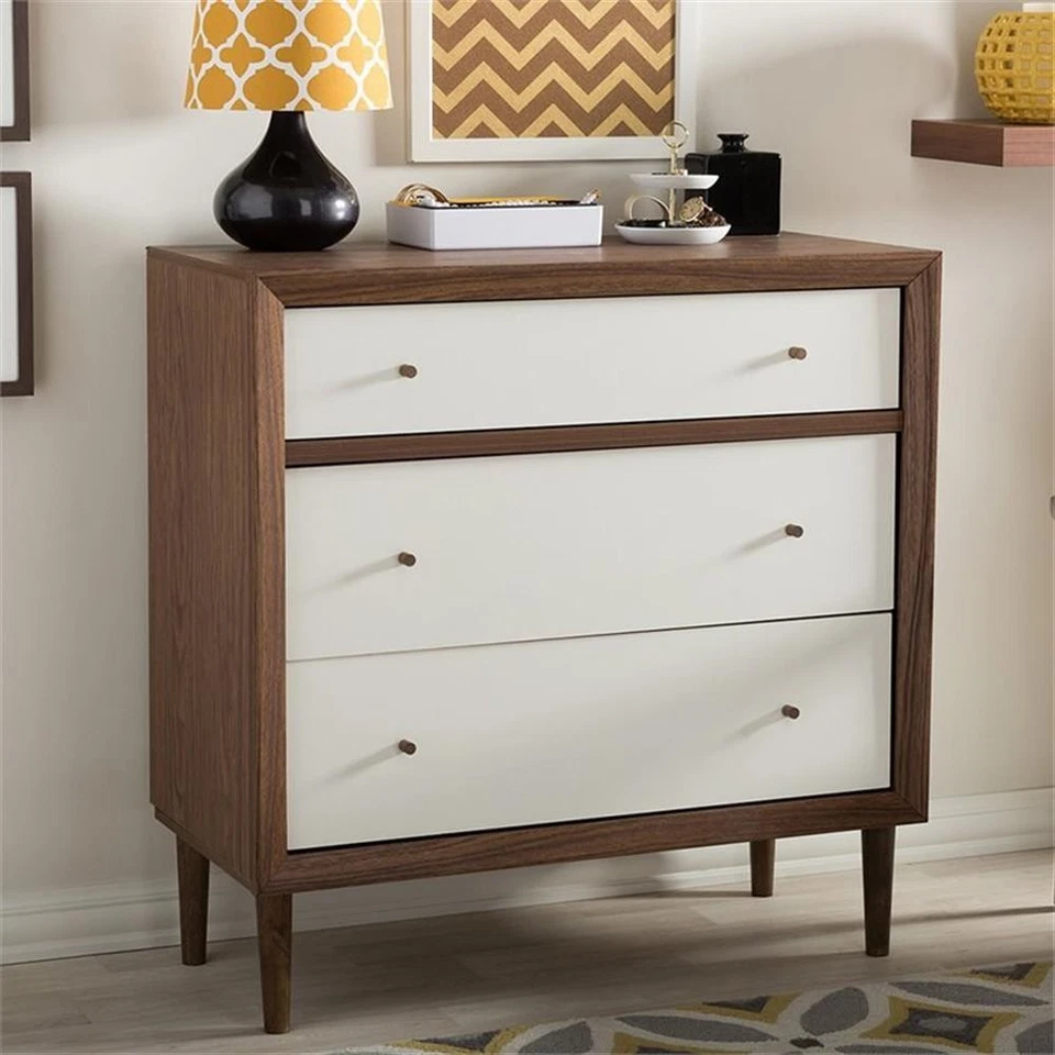 Baxton Studio Harlow 3 Drawer Chest in White and Walnut - Image 2 of 4