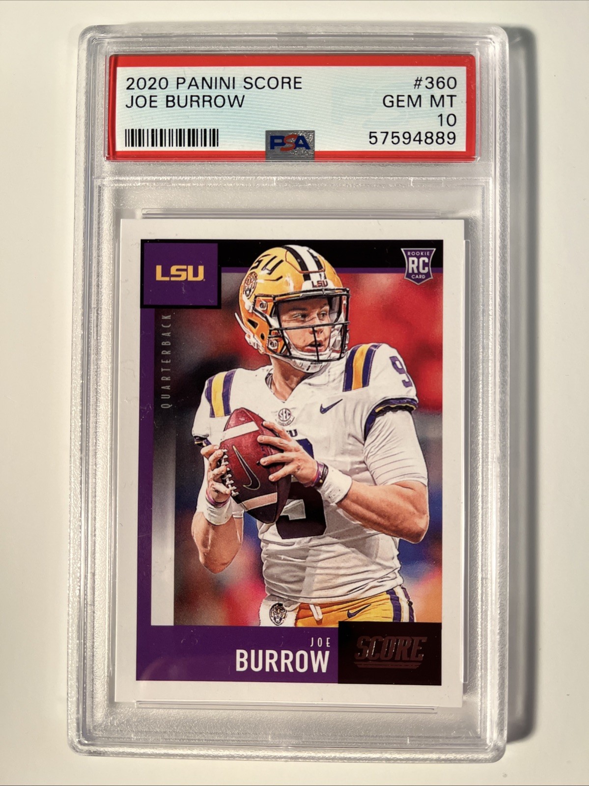 2020 Score Panini Rookies Joe Burrow #360 (RC) PSA GEM MT 10, LSU (B18) #2
